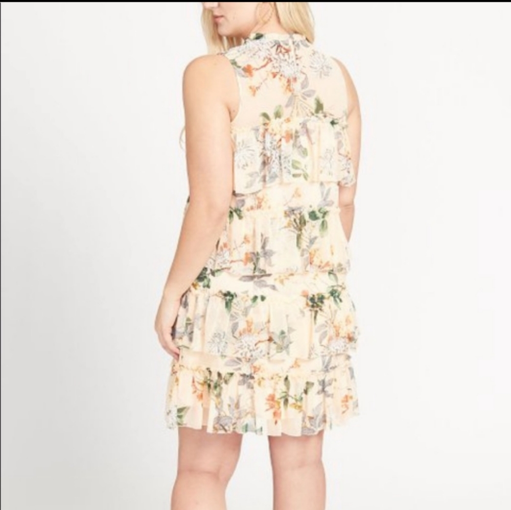 Maxsport NEW Tiered Ruffle Dress Chiffon Floral Peach Sleeveless  Size Medium - Picture 3 of 16